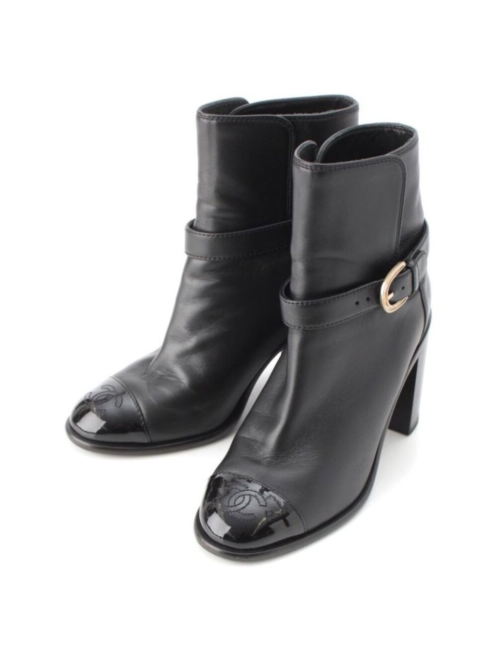 Chanel Leather CC Logo Belted Boots Black 35 2 1 - Picture 1 of 10
